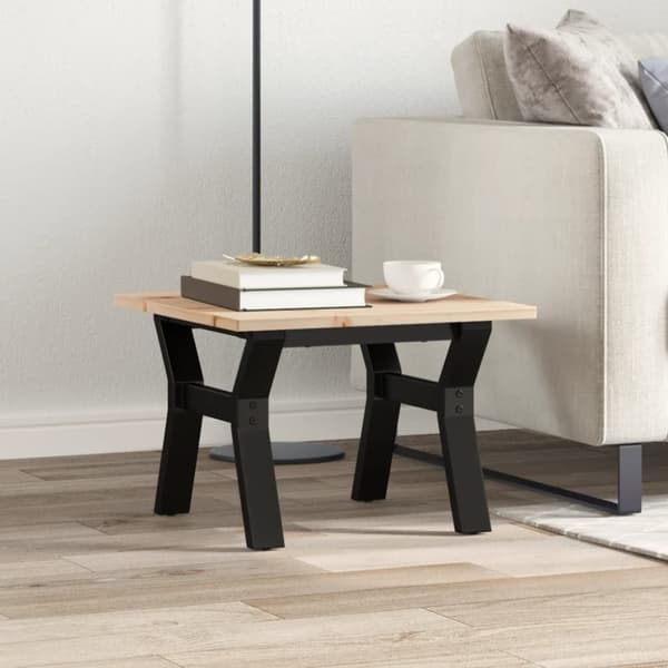 vidaXL sofabord 50x50x35 cm Y-stel massivt fyrretræ og støbejern