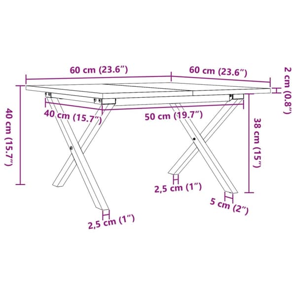vidaXL sofabord 60x60x40 cm X-stel massivt fyrretræ og støbejern