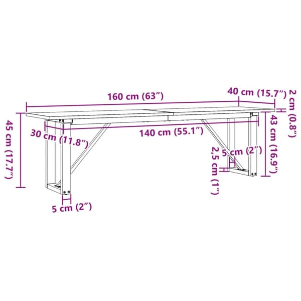 vidaXL Salongbord O-ramme 160x40x45 cm heltre furu og stål