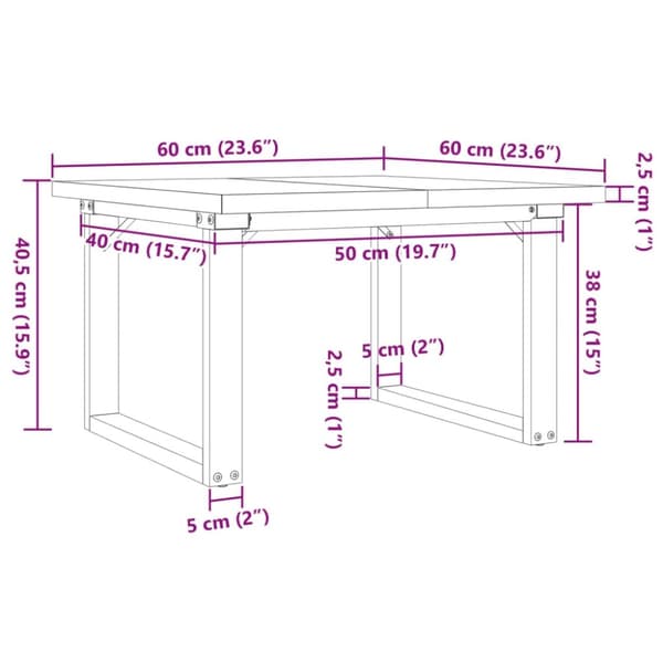 vidaXL Salongbord O-ramme 60x60x40,5 cm heltre furu og stål