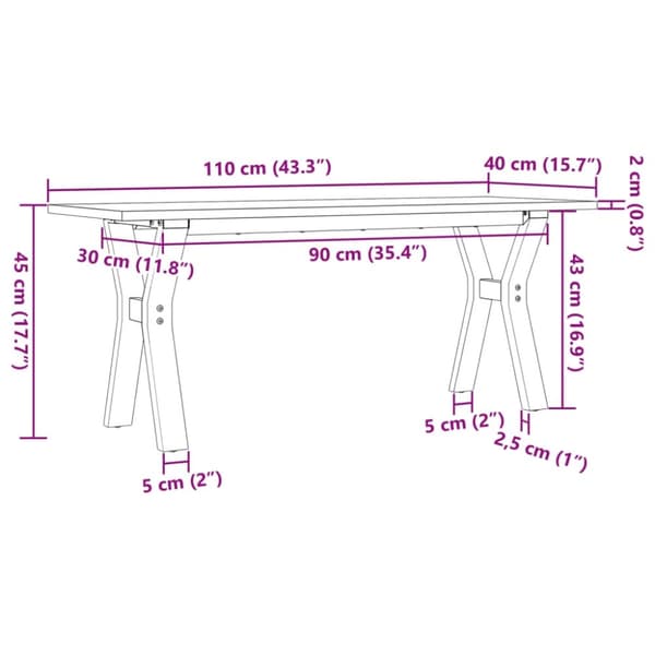 vidaXL sofabord 110x40x45 cm Y-stel massivt fyrretræ og støbejern
