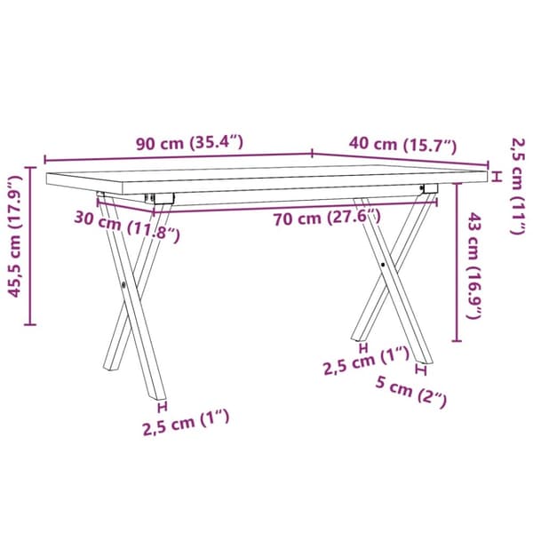 vidaXL Salongbord X-ramme 90x40x45,5 cm heltre furu og stål