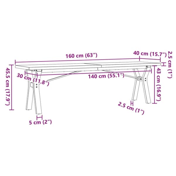 vidaXL sofabord 160x40x45,5 cm Y-stel massivt fyrretræ og støbejern