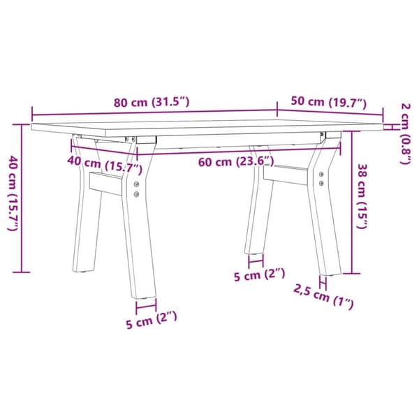 vidaXL Salongbord Y-ramme 80x50x40 cm heltre furu og stål