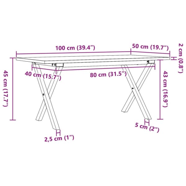 vidaXL sofabord 100x50x45 cm X-stel massivt fyrretræ og støbejern