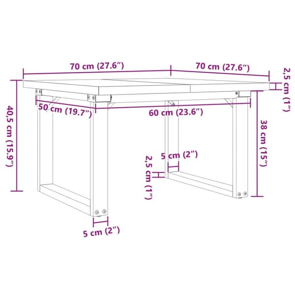 vidaXL sofabord 70x70x40,5 cm O-stel massivt fyrretræ og støbejern