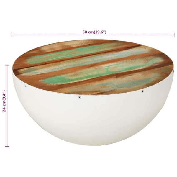 vidaXL skålformet sofabord Ø50x24 cm massivt genbrugstræ hvid