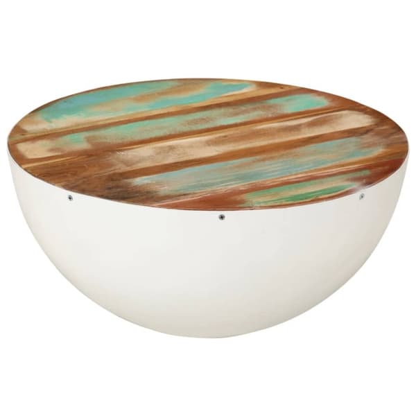 vidaXL skålformet sofabord Ø50x24 cm massivt genbrugstræ hvid