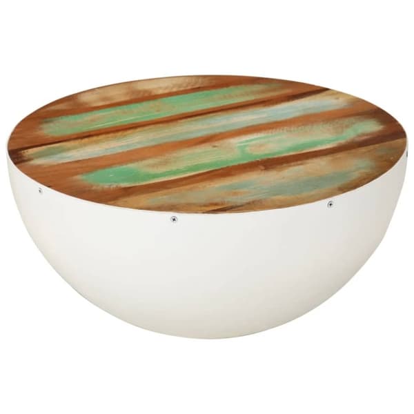 vidaXL skålformet sofabord Ø50x24 cm massivt genbrugstræ hvid