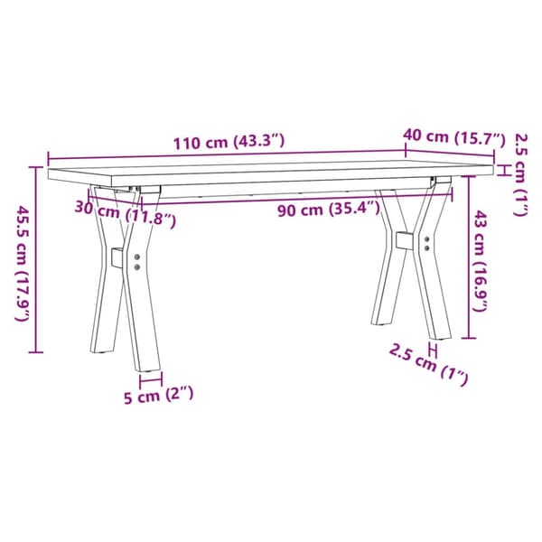 vidaXL Salongbord Y-ramme 110x40x45,5 cm heltre furu og stål