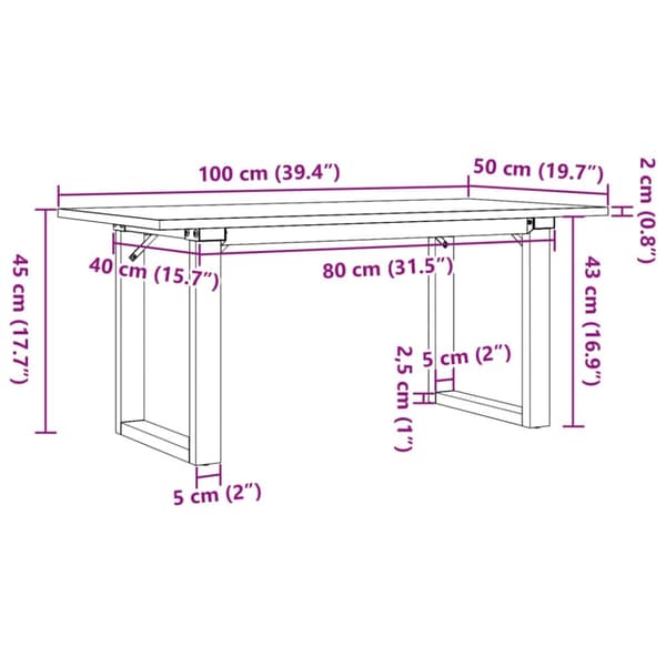 vidaXL Salongbord O-ramme 100x50x45 cm heltre furu og stål