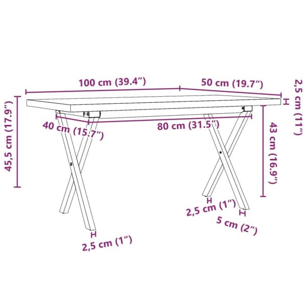 vidaXL sofabord 100x50x45,5 cm X-stel massivt fyrretræ og støbejern