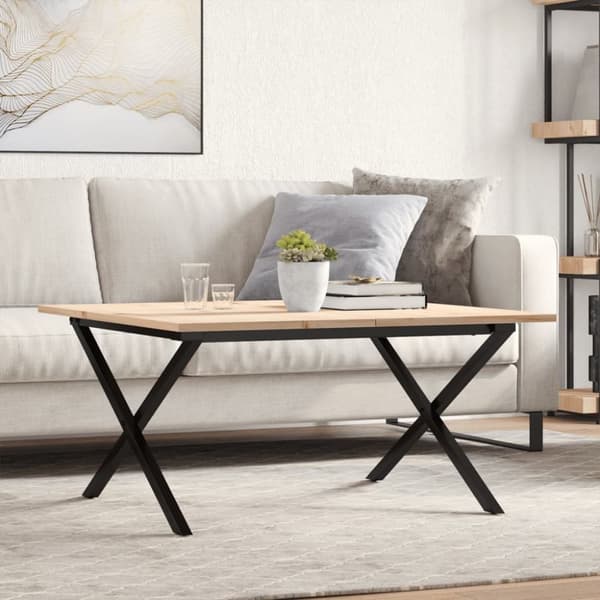 vidaXL Sohvapöytä X-runko 80x80x45 cm täysi mänty ja terästä