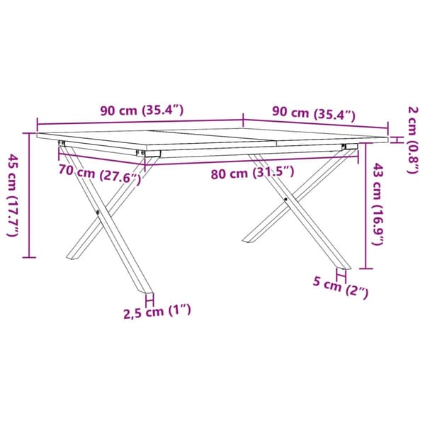 vidaXL Soffbord X-ram 90x90x45 cm massiv furu och gjutjärn