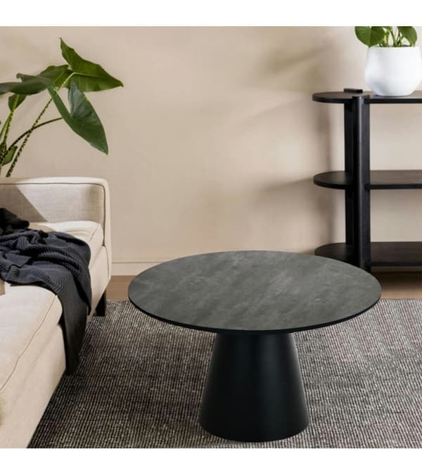 Rootz soffbord - Runt bord - Modernt mittpunkt - Slitstark MDF - Elegant marmorfinish - Enkelt underhåll - 80 cm x 80 cm x 45 cm