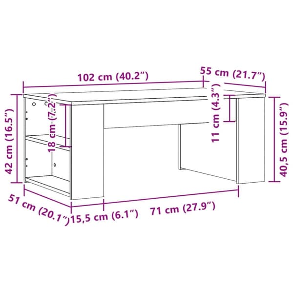 vidaXL Soffbord brun ek 102x55x42 cm konstruerat trä