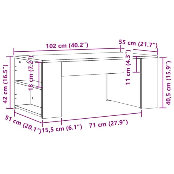 vidaXL sofabord 102x55x42 cm konstrueret træ røget egetræsfarve