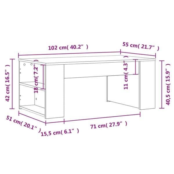 vidaXL sofabord 102x55x42 cm konstrueret træ hvid
