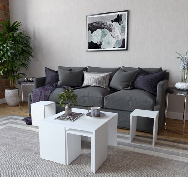 Chic Home Miska sohvapöytä + 4 sivupöytää, valkoinen