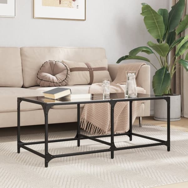 vidaXL sofabord med sort glastop 98,5x50x40 cm stål