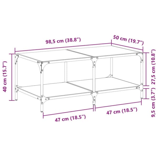 vidaXL Sofabord med gjennomsiktig glassplate 98,5x50x40 cm stål