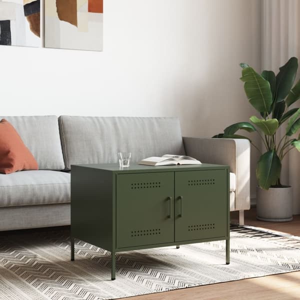 vidaXL sofabord 68x50x50,5 cm stål olivengrøn