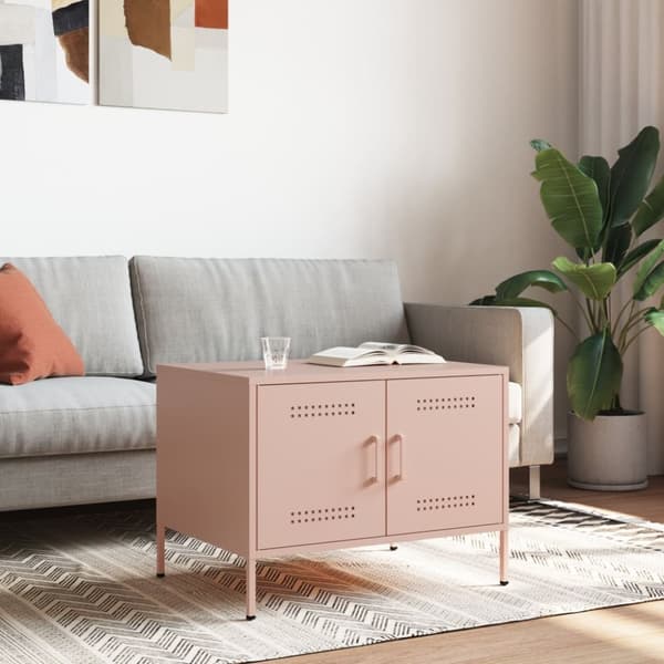 vidaXL sofabord 68x50x50,5 cm stål lyserød