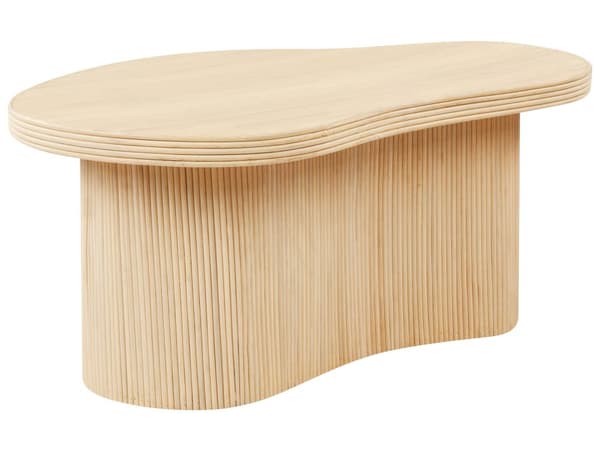 Sæt med 2 sofaborde Naturfarve Rattan Runde former Lodrette linjer Boheme og moderne stil Håndlavet sofabord