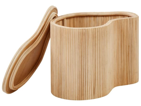 Sæt med 2 sofaborde Naturfarve Rattan Runde former Lodrette linjer Boheme og moderne stil Håndlavet sofabord