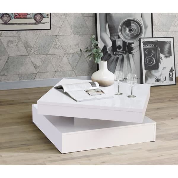 Soffbord med roterande skiva - Fyrkantig blank vit - 78 x 78 x 36 cm - KAFFE