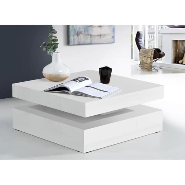 Soffbord med roterande skiva - Fyrkantig blank vit - 78 x 78 x 36 cm - KAFFE