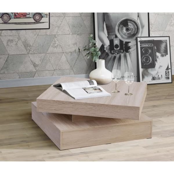 Soffbord med roterande skiva - Fyrkantig - Ek - 78 x 78 x 36 cm - KAFFE