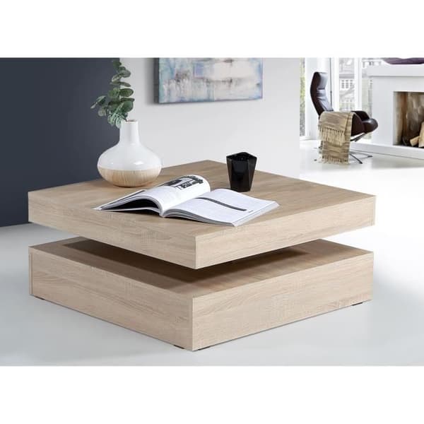 Soffbord med roterande skiva - Fyrkantig - Ek - 78 x 78 x 36 cm - KAFFE