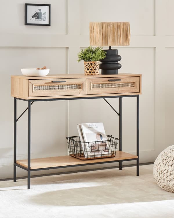 Konsolbord Ljust Trä Rotting med Hylla och Lådor Traditionell Design Vardagsrum Hall Accent Förvaring Möbler