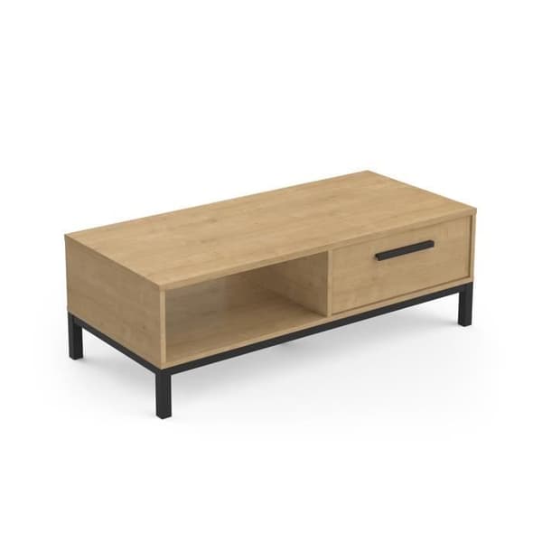 Soffbord 1 låda / 1 nisch - HANTVERK - Rektangulär - Hamilton Ek / Svart - 110,4 x 50 x 36,9 cm - DEMEYRE