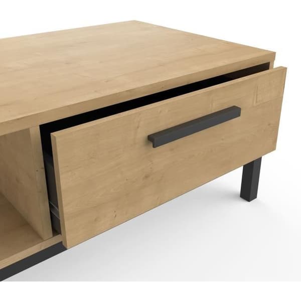 Soffbord 1 låda / 1 nisch - HANTVERK - Rektangulär - Hamilton Ek / Svart - 110,4 x 50 x 36,9 cm - DEMEYRE