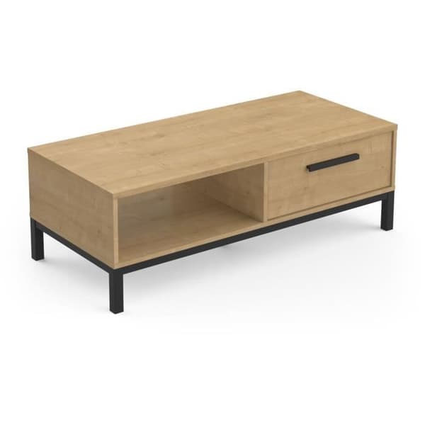 Soffbord 1 låda / 1 nisch - HANTVERK - Rektangulär - Hamilton Ek / Svart - 110,4 x 50 x 36,9 cm - DEMEYRE