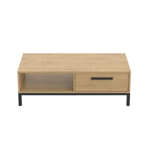 Soffbord 1 låda / 1 nisch - HANTVERK - Rektangulär - Hamilton Ek / Svart - 110,4 x 50 x 36,9 cm - DEMEYRE