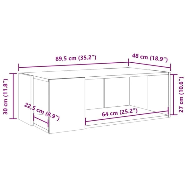 vidaXL Salongbord grå sonoma 89,5x48x30 cm konstruert tre