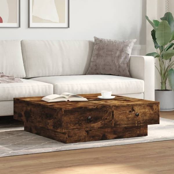 vidaXL sofabord 90x90x28 cm konstrueret træ røget egetræsfarve