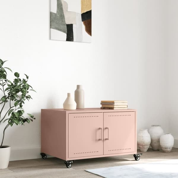 vidaXL Soffbord rosa 68x50x43,5 cm stål