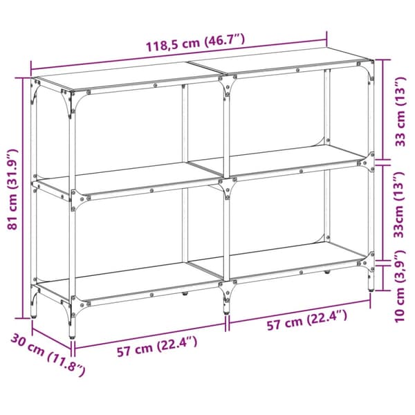 vidaXL Konsollbord med svart glassplate 118,5x30x81 cm stål