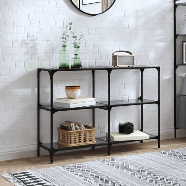 vidaXL Konsollbord med svart glassplate 118,5x30x81 cm stål