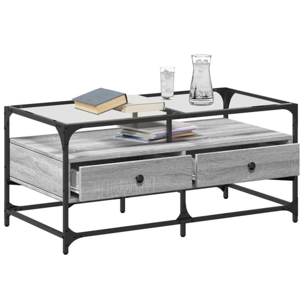 vidaXL sofabord med glasplade 98,5x50x45 cm grå sonoma-eg