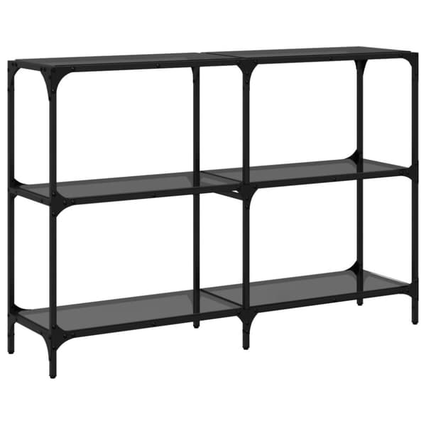 vidaXL Konsolipöytä musta lasinen pöytälevy 118,5x30x81 cm teräs