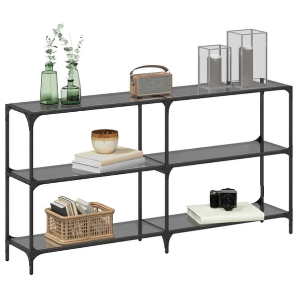 vidaXL konsolbord med sort glastop 158,5x30x81 cm stål