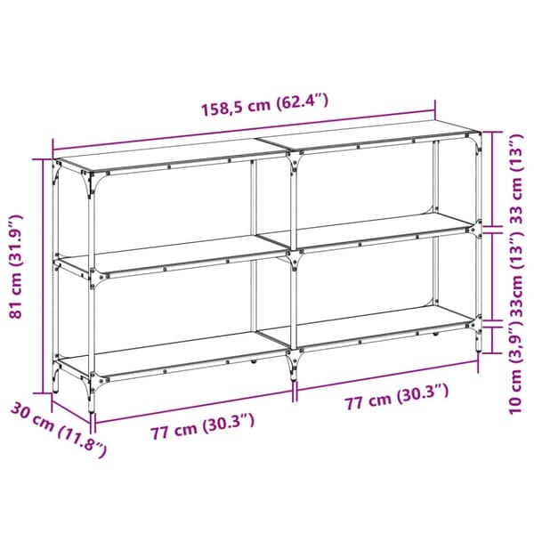 vidaXL konsolbord med sort glastop 158,5x30x81 cm stål