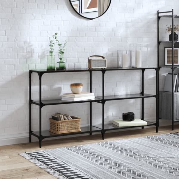 vidaXL konsolbord med sort glastop 158,5x30x81 cm stål