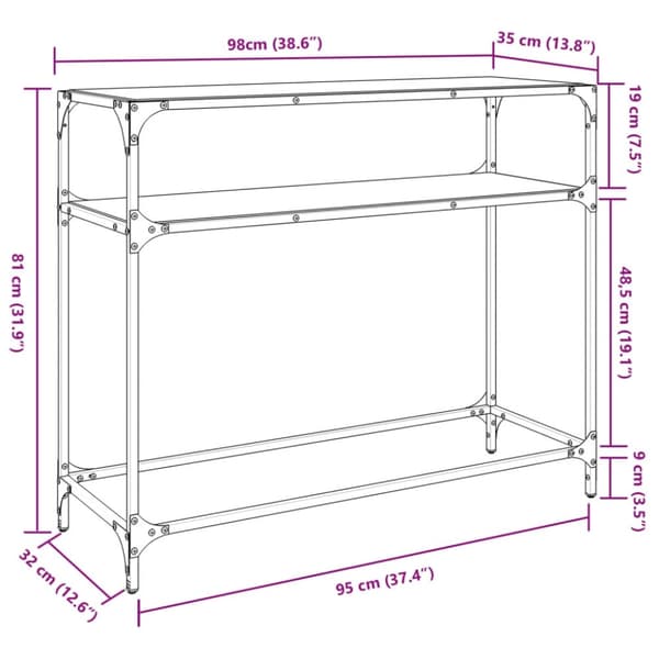 vidaXL konsolbord med transparent glastop 98x35x81 cm stål