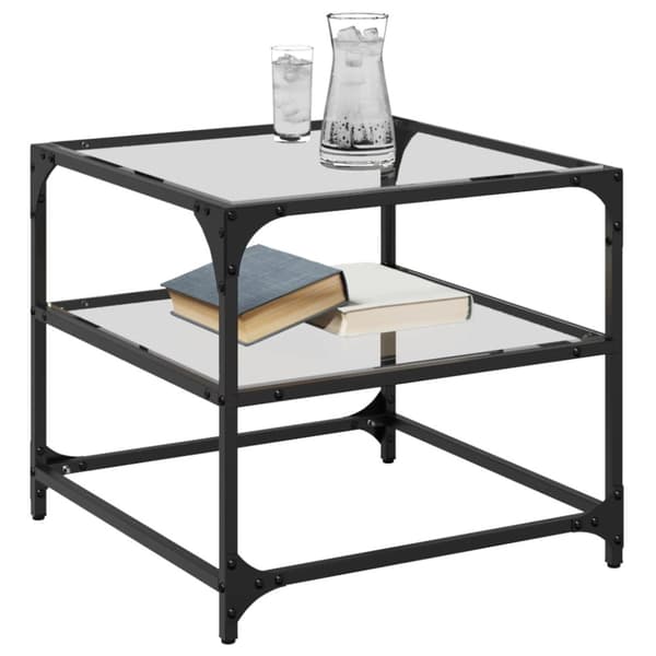 vidaXL Sofabord med gjennomsiktig glassplate 2 stk 50x50x45 cm stål